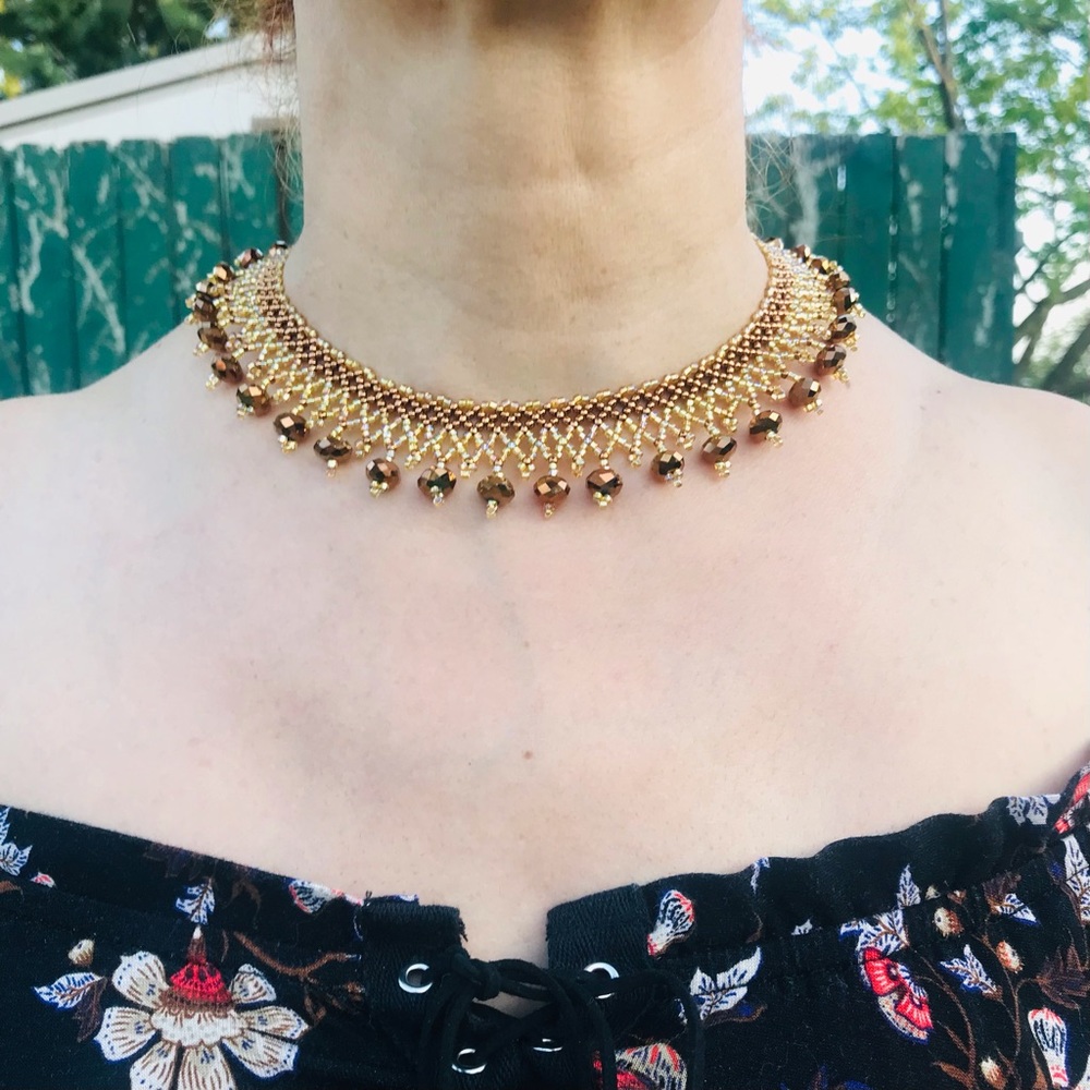 Handmade crystal golden necklace